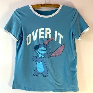 DISNEY Lilo and Stitch “Over It” Graphic Light Blue T-Shirt Women's Size S